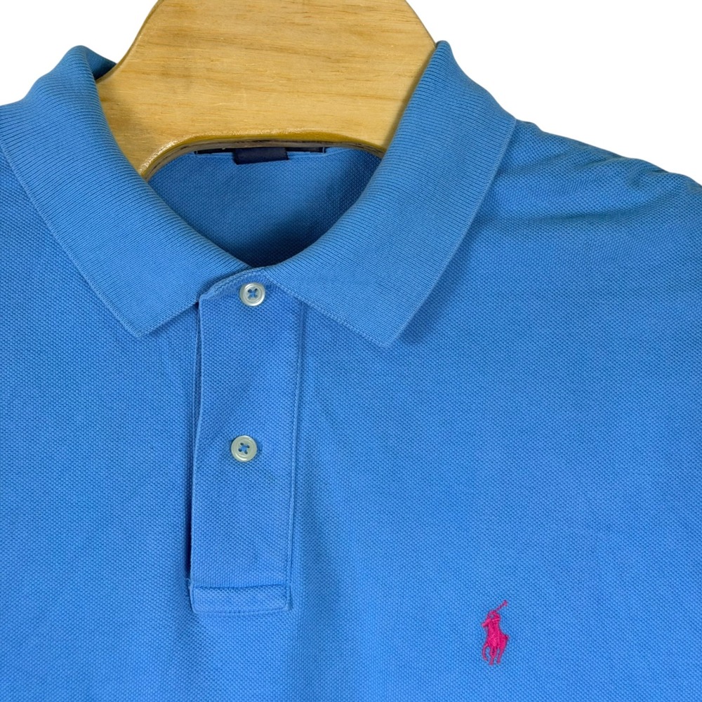 Polo Ralph Lauren Polo Shirt Mens XL Blue Classic Pique Cotton Pink Pony Golf